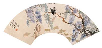 陆抑非 花鸟 扇面
